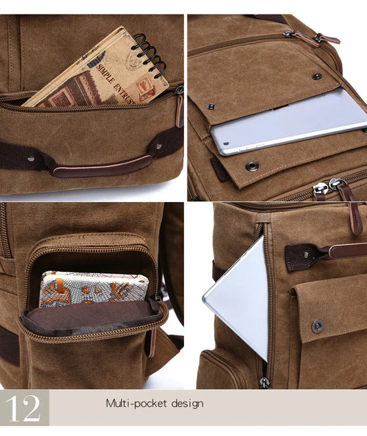 vintage canvas backpack durable retro travel bag

